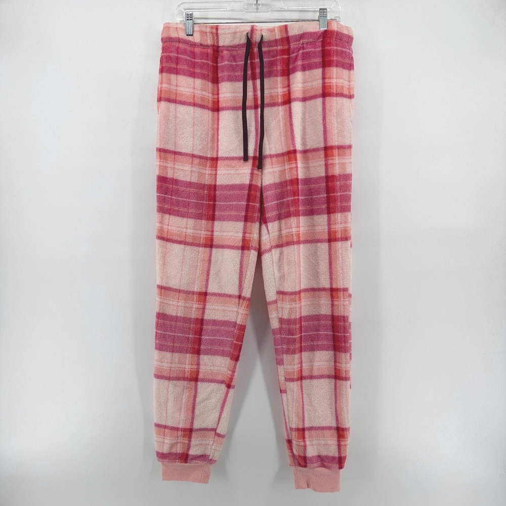 Joyspun Womens Pink Orange Plaid Fleece Pajama Joggers Size M JS42501BE